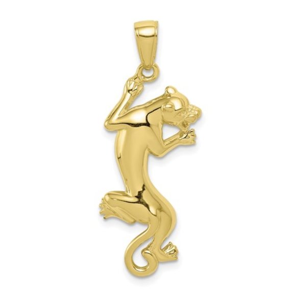 10k Yellow Gold Polished Panther Necklace Charm Pendant unisex 36mm x 18mm - Picture 1 of 4
